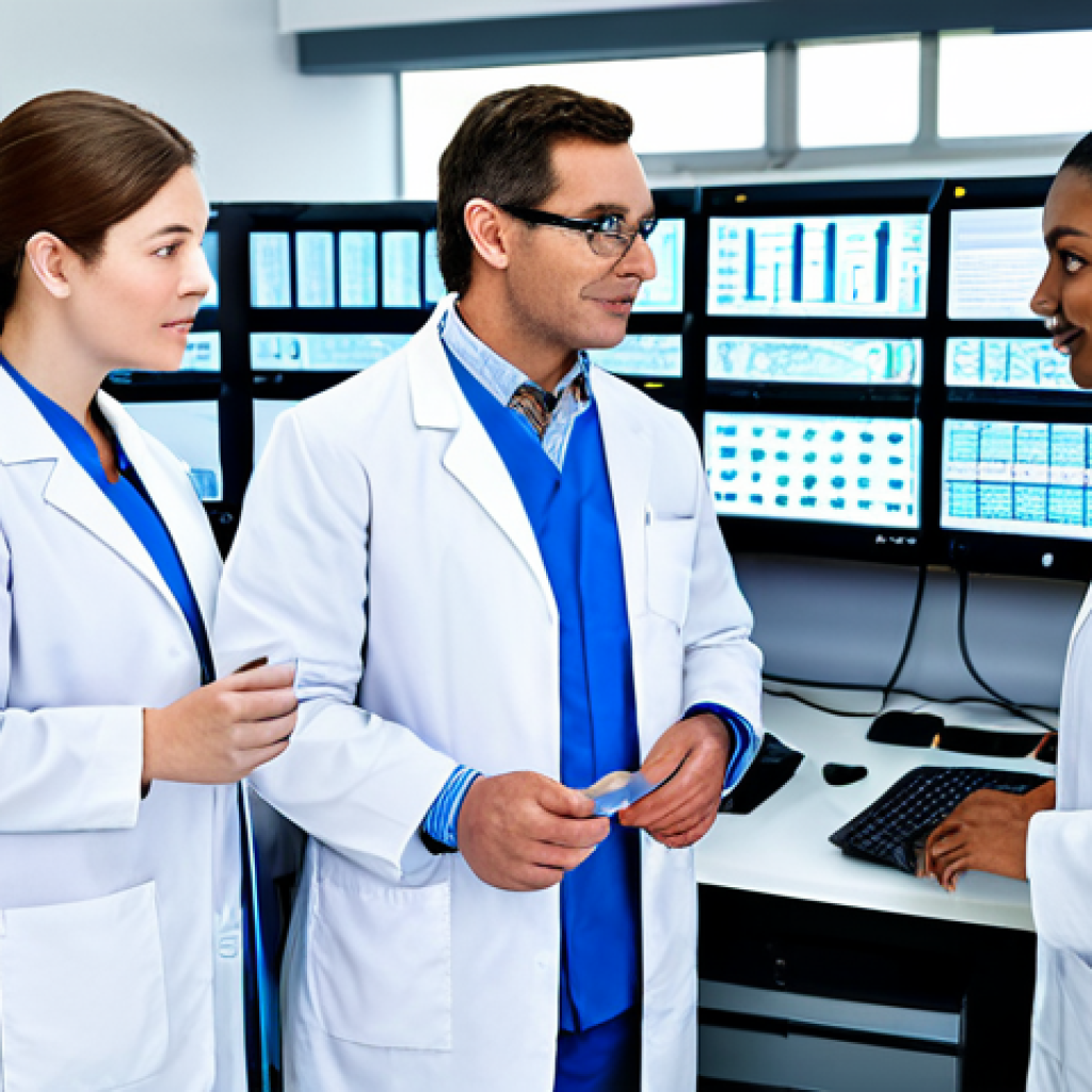 Genomic Research**
"A diverse team of scientists in a modern laboratory setting, analyzing DNA sequences on computer screens, fully clothed in appropriate lab attire, safe for work, perfect anatomy, natural proportions, professional photography, high quality, illustrating the promise of genomics in drug discovery, modest clothing, family-friendly."
**