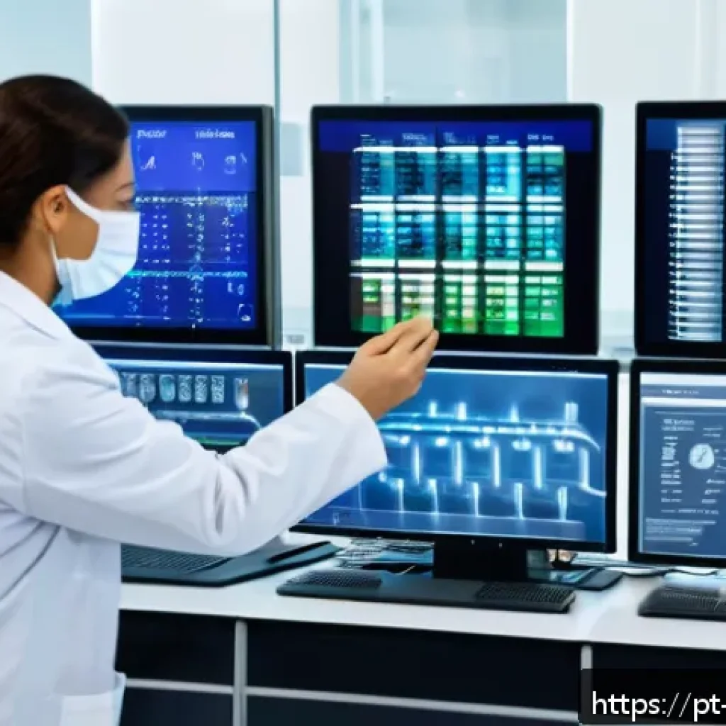 정밀 의학의 극복해야 할 장벽 - A modern Brazilian genetic laboratory scene, featuring diverse healthcare professionals wearing lab ...