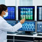 Home 16 정밀 의학의 극복해야 할 장벽 - A modern Brazilian genetic laboratory scene, featuring diverse healthcare professionals wearing lab ...