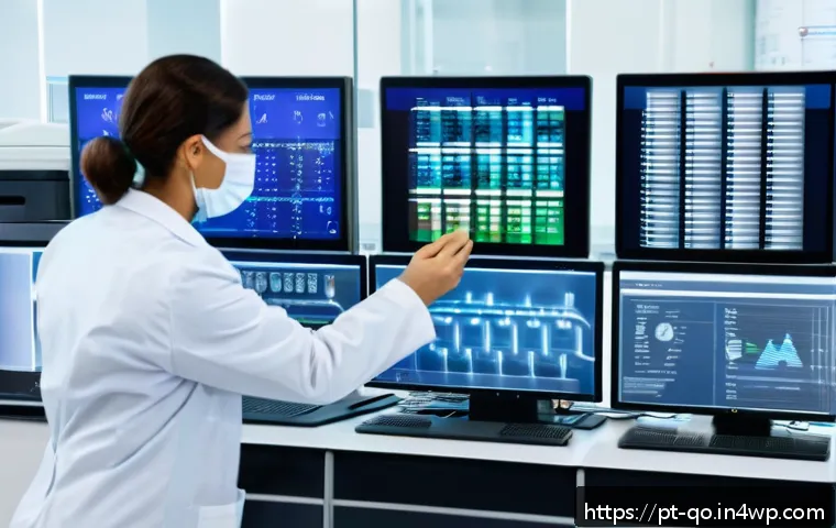 정밀 의학의 극복해야 할 장벽 - A modern Brazilian genetic laboratory scene, featuring diverse healthcare professionals wearing lab ...