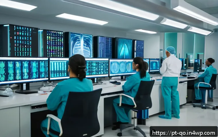 정밀 의학의 플랫폼 및 솔루션 분석 - A modern Brazilian medical laboratory scene showcasing a diverse group of healthcare professionals a...