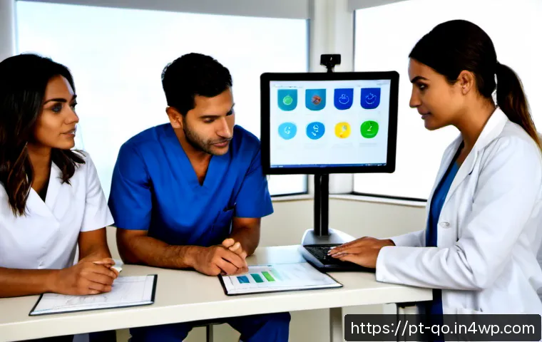 Home 17 정밀 의학의 질 향상을 위한 지표 설정 - Photorealistic precision medicine quality assessment scene in a modern Brazilian hospital, diverse c...